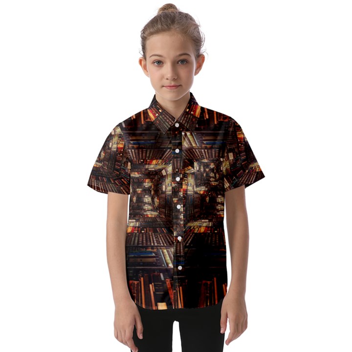 Library-tunnel-books-stacks Kids  Short Sleeve Shirt