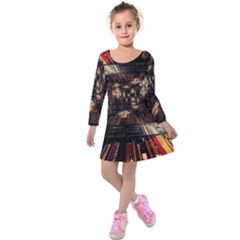 Library-tunnel-books-stacks Kids  Long Sleeve Velvet Dress