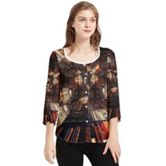 Library-tunnel-books-stacks Chiffon Quarter Sleeve Blouse by Bedest