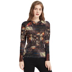 Library-tunnel-books-stacks Women s Long Sleeve Rash Guard by Bedest