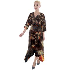 Library-tunnel-books-stacks Quarter Sleeve Wrap Front Maxi Dress by Bedest