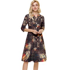 Library-tunnel-books-stacks Classy Knee Length Dress by Bedest