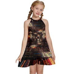 Library-tunnel-books-stacks Kids  Halter Collar Waist Tie Chiffon Dress by Bedest