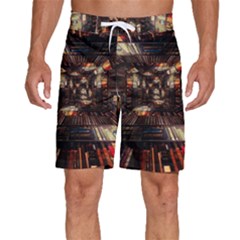 Library-tunnel-books-stacks Men s Beach Shorts by Bedest