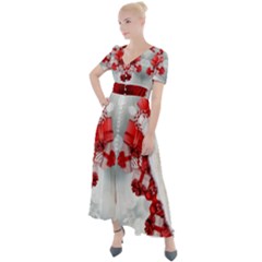 Christmas-background-tile-gifts Button Up Short Sleeve Maxi Dress by Bedest