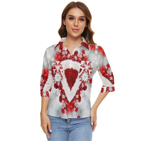 Christmas-background-tile-gifts Women s Quarter Sleeve Pocket Shirt by Bedest