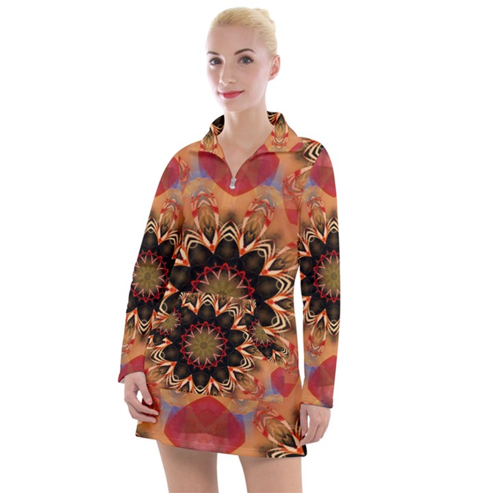 Abstract-kaleidoscope-design Women s Long Sleeve Casual Dress