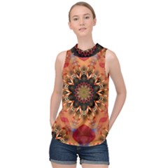 Abstract-kaleidoscope-design High Neck Satin Top