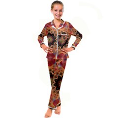 Abstract-kaleidoscope-design Kids  Satin Long Sleeve Pajamas Set