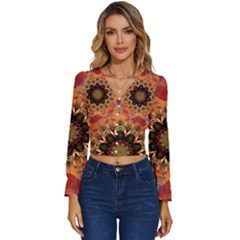 Abstract-kaleidoscope-design Long Sleeve V-neck Top by Bedest