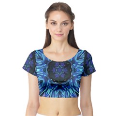 Background-blue-flower Short Sleeve Crop Top by Bedest