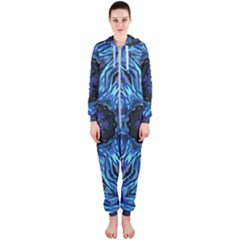 Background-blue-flower Hooded Jumpsuit (ladies) by Bedest