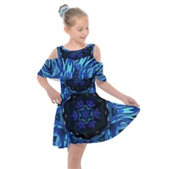 Background-blue-flower Kids  Shoulder Cutout Chiffon Dress by Bedest