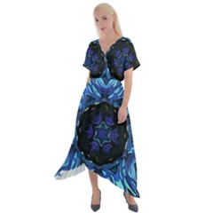 Background-blue-flower Cross Front Sharkbite Hem Maxi Dress by Bedest