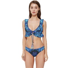 Background-blue-flower Low Cut Ruffle Edge Bikini Set by Bedest