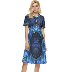 Background-blue-flower Button Top Knee Length Dress by Bedest