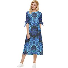 Background-blue-flower Bow Sleeve Chiffon Midi Dress by Bedest