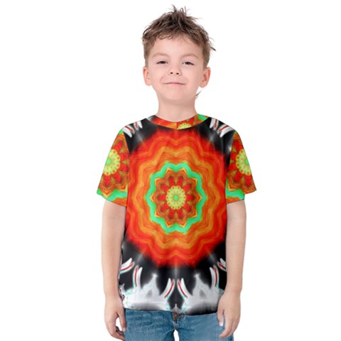 Abstract-kaleidoscope-colored Kids  Cotton T-shirt by Bedest