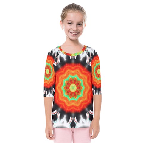 Abstract-kaleidoscope-colored Kids  Quarter Sleeve Raglan T-shirt by Bedest