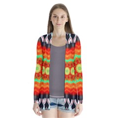 Abstract-kaleidoscope-colored Drape Collar Cardigan by Bedest