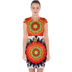 Abstract-kaleidoscope-colored Capsleeve Drawstring Dress  by Bedest