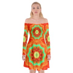 Abstract-kaleidoscope-colored Off Shoulder Skater Dress