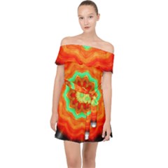 Abstract-kaleidoscope-colored Off Shoulder Chiffon Dress by Bedest