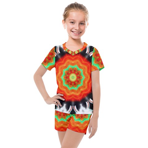 Abstract-kaleidoscope-colored Kids  Mesh T-shirt And Shorts Set by Bedest