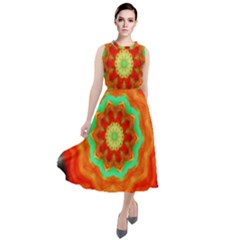 Abstract-kaleidoscope-colored Round Neck Boho Dress