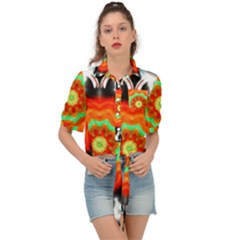 Abstract-kaleidoscope-colored Tie Front Shirt  by Bedest