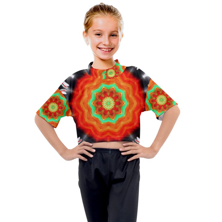 Abstract-kaleidoscope-colored Kids Mock Neck T-Shirt