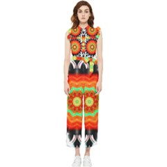 Abstract-kaleidoscope-colored Women s Frill Top Chiffon Jumpsuit by Bedest