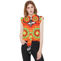 Abstract-kaleidoscope-colored Frill Detail Shirt by Bedest