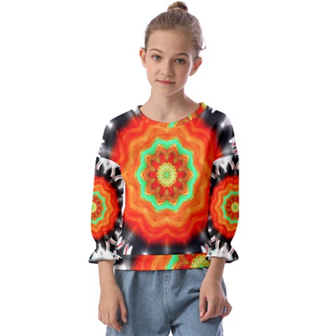 Abstract-kaleidoscope-colored Kids  Cuff Sleeve Top by Bedest