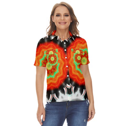 Abstract-kaleidoscope-colored Women s Short Sleeve Double Pocket Shirt by Bedest