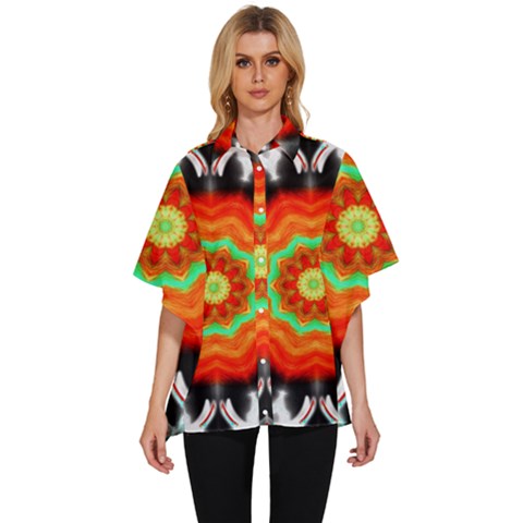 Abstract-kaleidoscope-colored Women s Batwing Button Up Shirt by Bedest