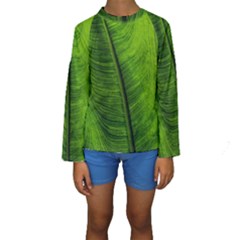 Green-leaf-plant-freshness-color Kids  Long Sleeve Swimwear by Bedest