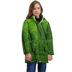 Green-leaf-plant-freshness-color Kids  Hooded Longline Puffer Jacket by Bedest