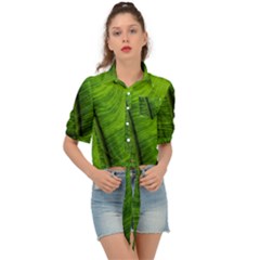 Green-leaf-plant-freshness-color Tie Front Shirt  by Bedest