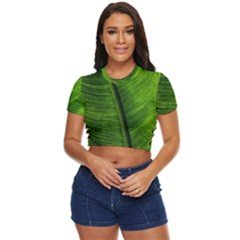 Green-leaf-plant-freshness-color Side Button Cropped T-shirt by Bedest