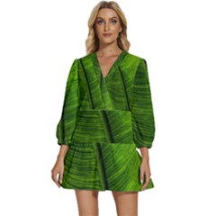 Green-leaf-plant-freshness-color V-neck Placket Mini Dress by Bedest