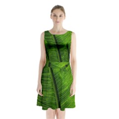 Green-leaf-plant-freshness-color Sleeveless Waist Tie Chiffon Dress by Bedest