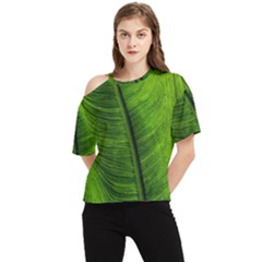 Green-leaf-plant-freshness-color One Shoulder Cut Out T-shirt by Bedest