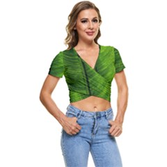 Green-leaf-plant-freshness-color Short Sleeve Foldover T-shirt by Bedest