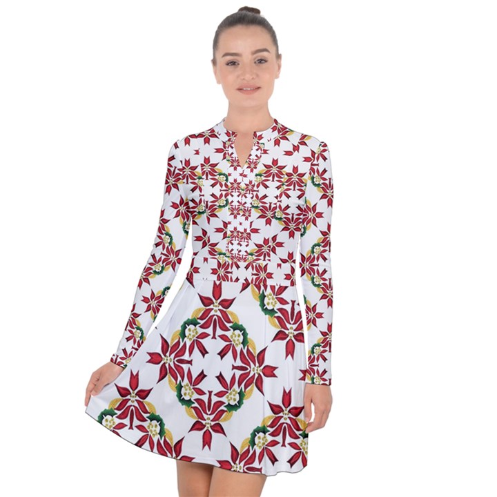 Christmas-wallpaper-background Long Sleeve Panel Dress