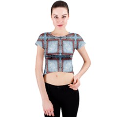 Pattern-cross-geometric-shape Crew Neck Crop Top by Bedest