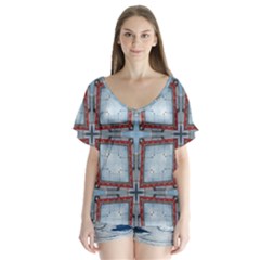 Pattern-cross-geometric-shape V-neck Flutter Sleeve Top by Bedest