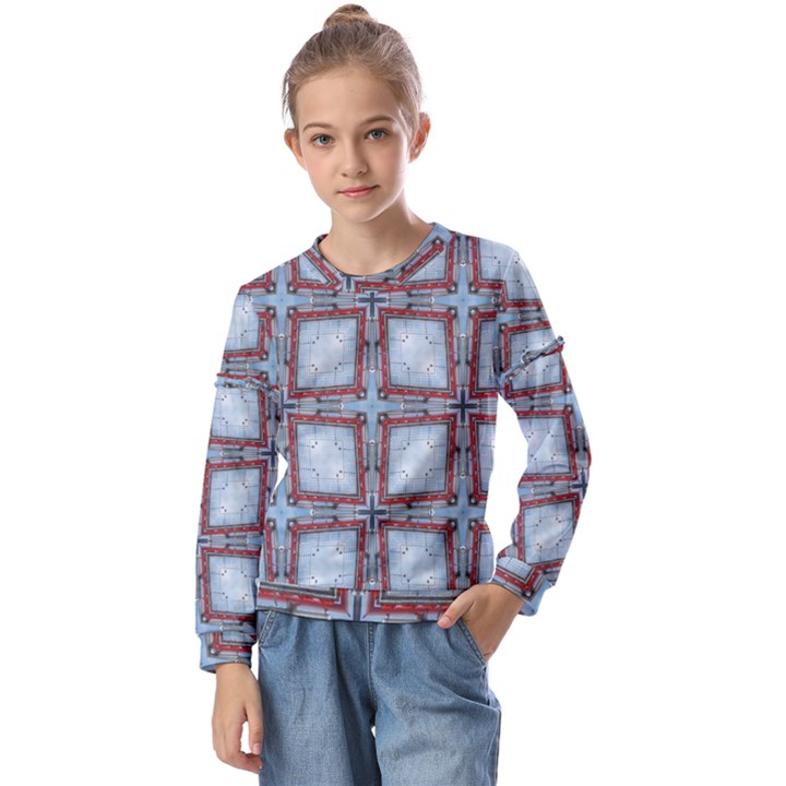 Pattern-cross-geometric-shape Kids  Long Sleeve T-Shirt with Frill 