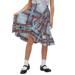 Pattern-cross-geometric-shape Kids  Ruffle Flared Wrap Midi Skirt by Bedest