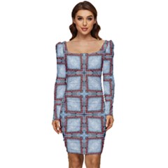 Pattern-cross-geometric-shape Women Long Sleeve Ruched Stretch Jersey Dress by Bedest